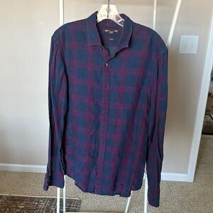 Michael Kors Men's Plaid Button Down Shirt - Navy and Burgundy